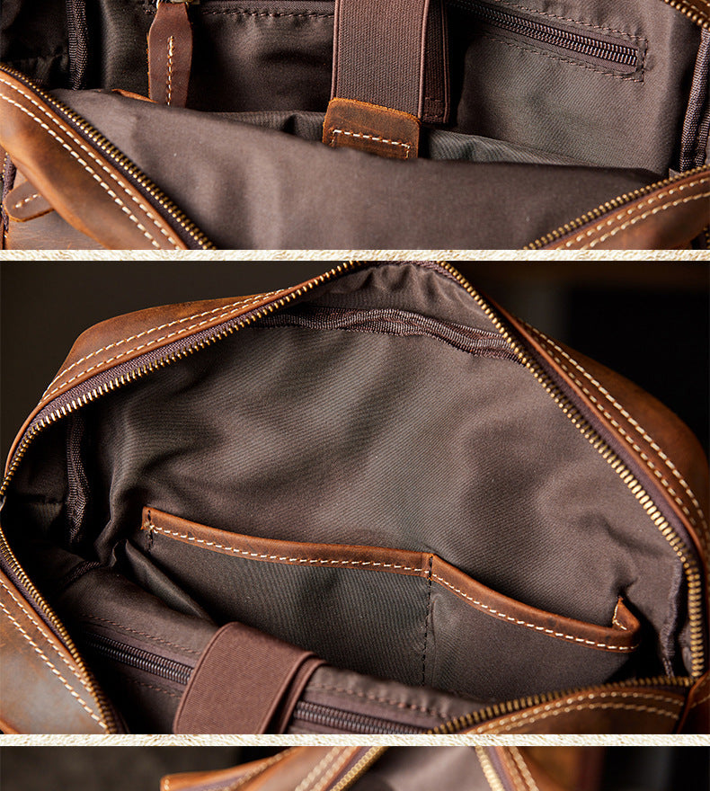 Men's Backpack Genuine Cowhide Leather Crazy Horse Handmade Original Travel Bag Retro Casual Men's Bag