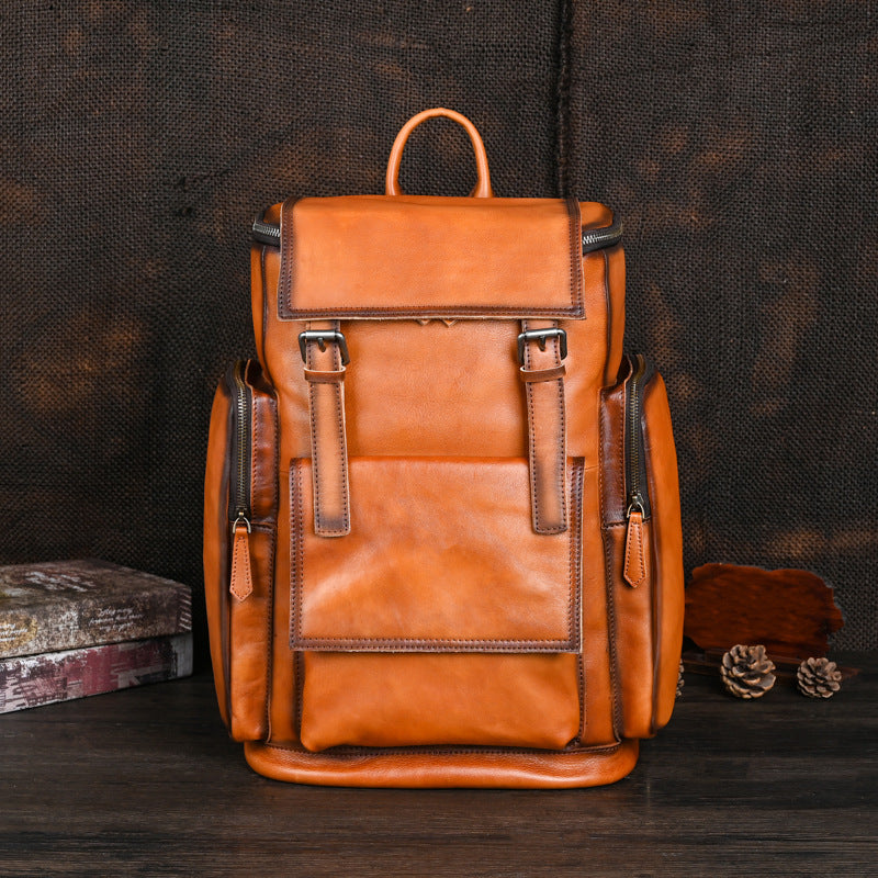 Men's backpack genuine cowhide leather retro unisex casual travel bag business bag