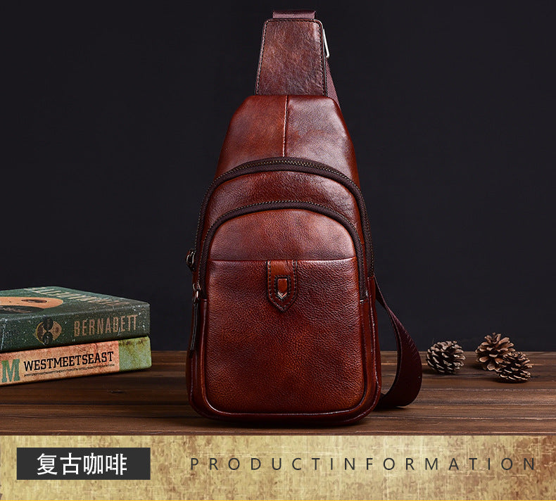 Men's bust bag Genuine cowhide leather casual retro crossbody bag for men