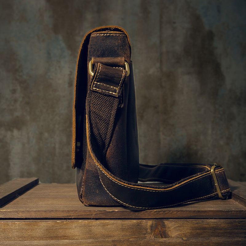 Men's Messenger Bag Handcrafted Genuine Cowhide Leather Shoulder Bag Simple Fashion Unique Crossbody Bag