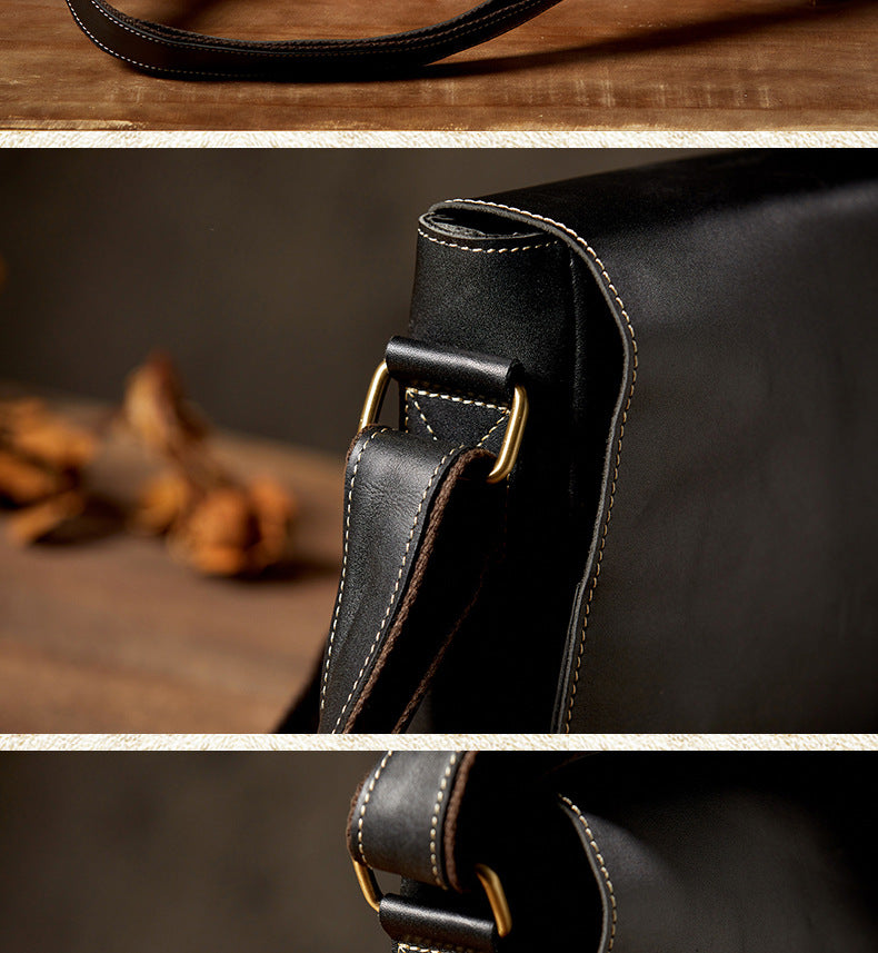 Men's Shoulder Bag Original Handmade Genuine Cowhide Leather Casual Messenger Bag Crossbody Bag