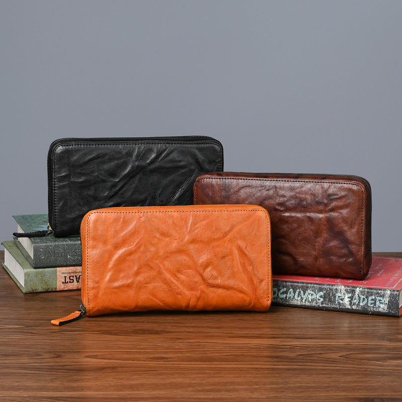 Men's Wallet Cowhide Genuine Leather Clutch Bag Mobile Phone Bag Retro Casual Men's Handbag