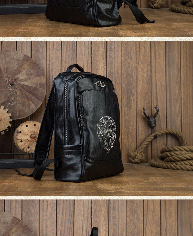 Men's Rucksack Genuine Cowhide Leather Handmade Original Unique Fashion Travel Bag for Men