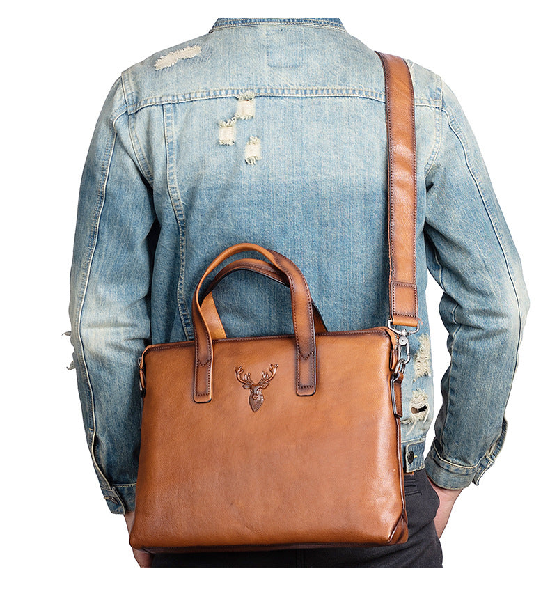 Men's Briefcase Cowhide Genuine Leather Casual Men's Handbag File Bag