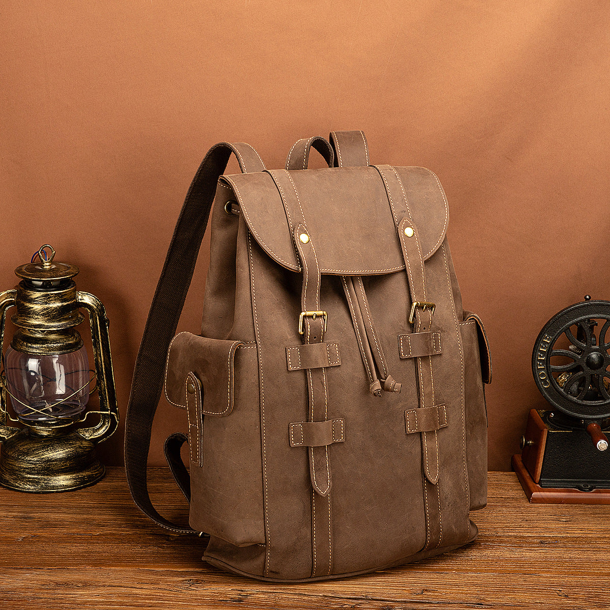 Men's backpack cowhide genuine leather retro large capacity computer bag for men