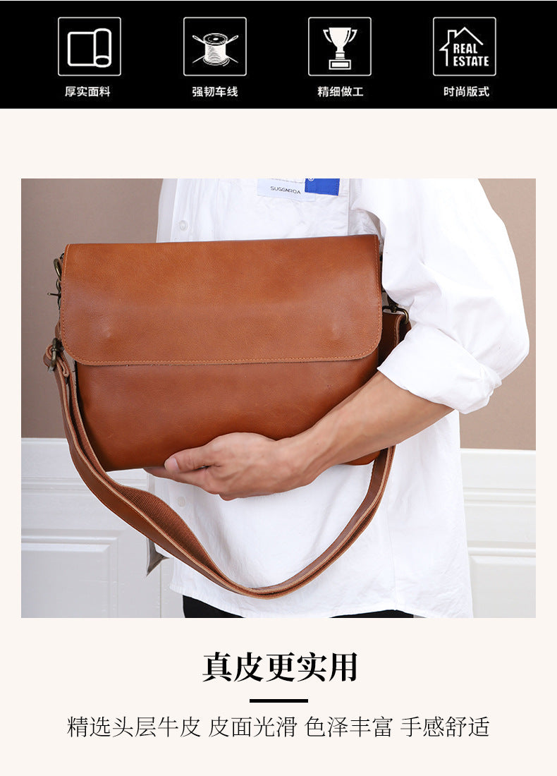 Men's Shoulder Bag Genuine Cowhide Leather Tote Bag Fashion Commuting Crossbody Bag for Men