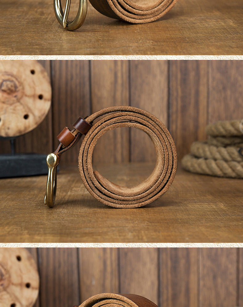 Men's Belt Original Genuine Cowhide Leather Copper Unique Needle Buckle Casual Men's Belt