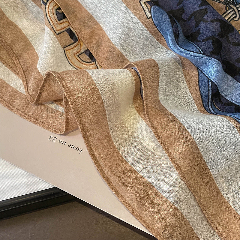 Scarf Fashionable Letter Matrix Chain Print Pattern Cotton Linen Texture Scarf Stole Women