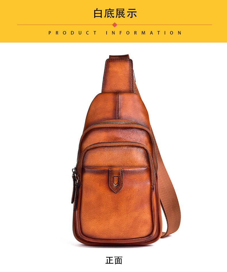 Men's bust bag Genuine cowhide leather casual retro crossbody bag for men