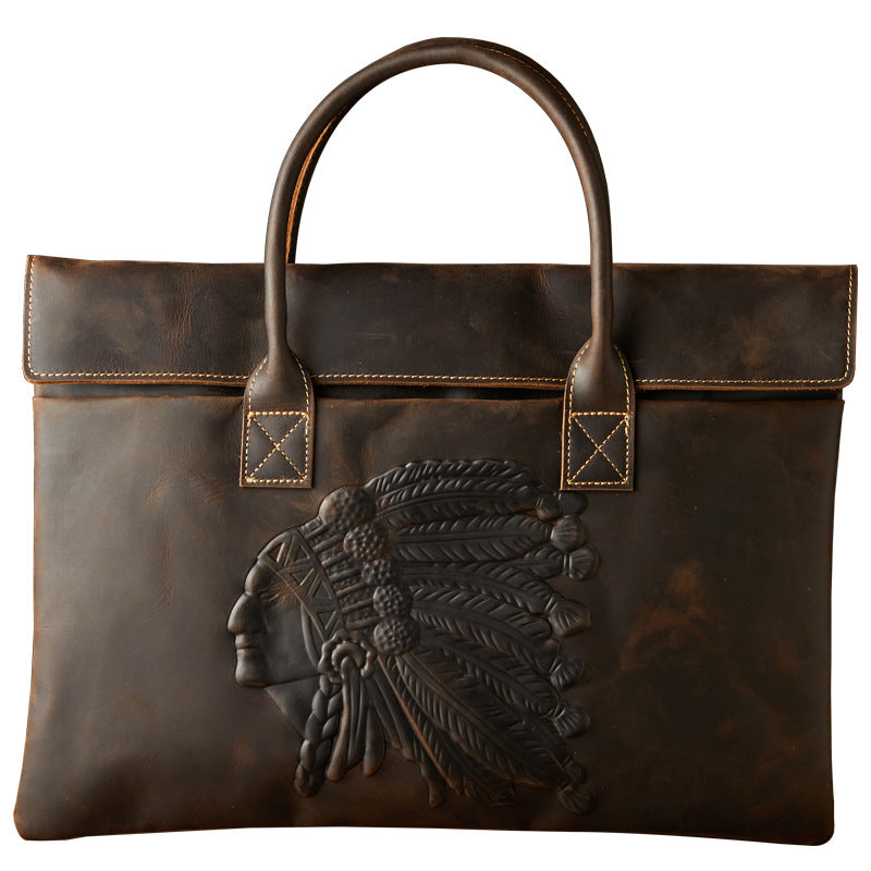 Men's handbag handbag handmade cowhide crazy horse business trip portable business casual men's briefcase thin computer bag