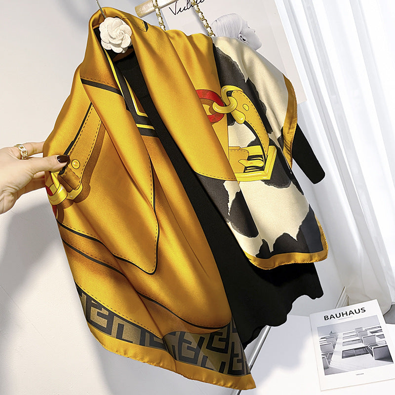 Scarf Feminine mother pattern print pattern Ribbon simulation silk big scarf that goes with anything