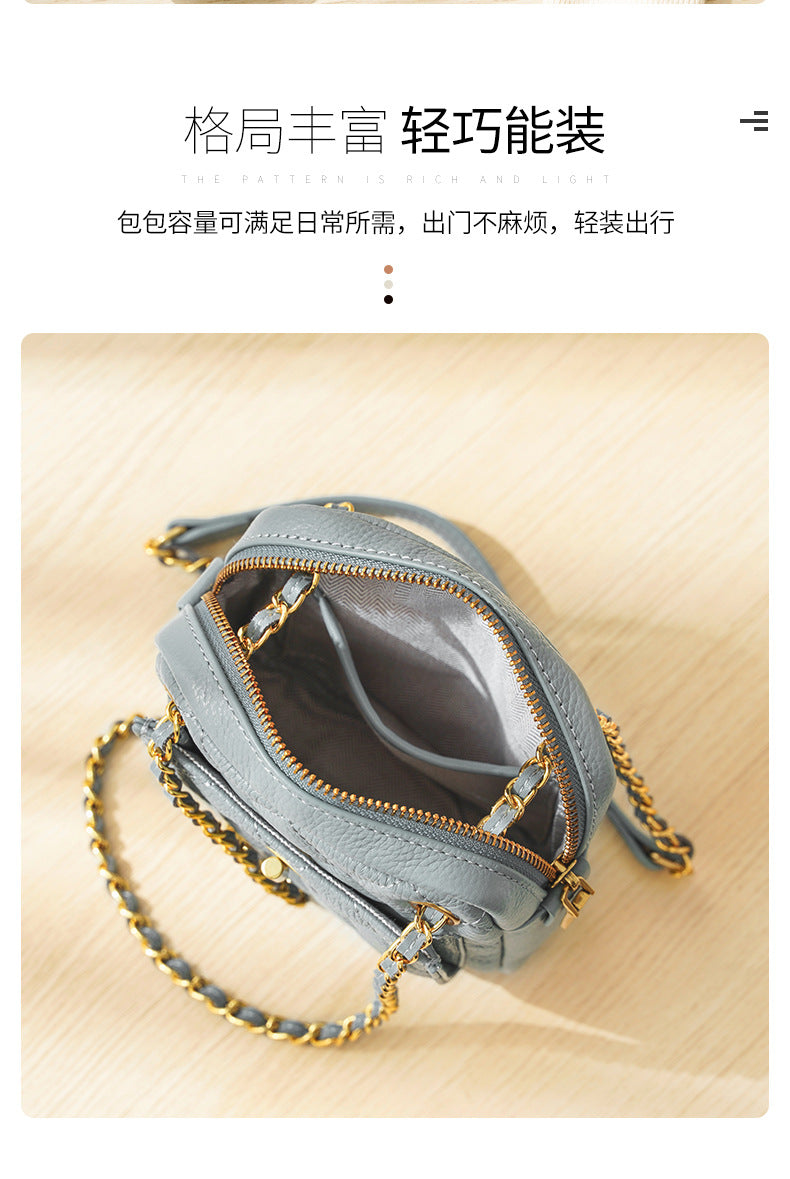 Genuine leather mobile bag ladies bag plaid mini pouch vertical fashion chain bag shoulder bag. pochette