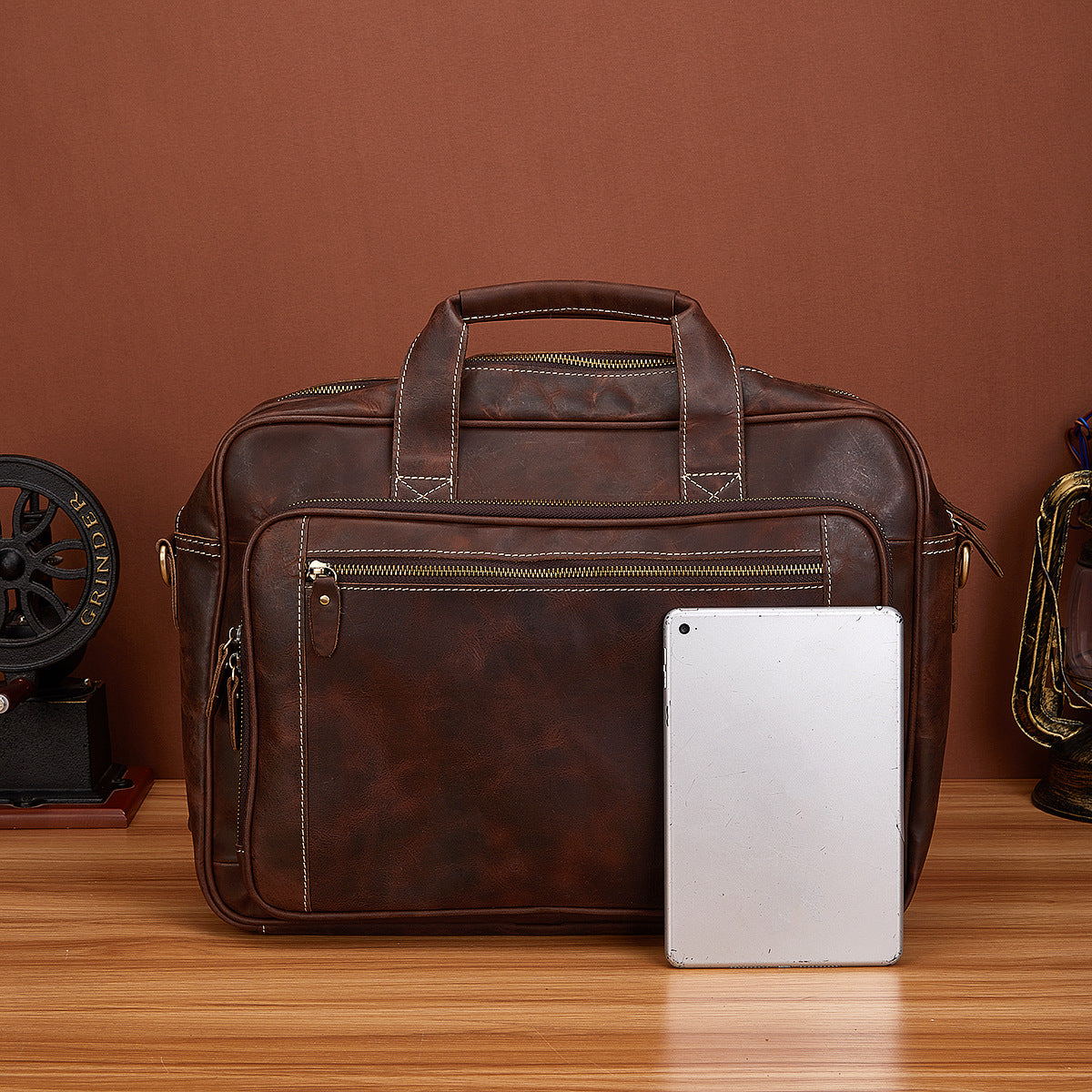 Men's Handbag Briefcase Cowhide Genuine Leather Retro Business Men Computer Bag