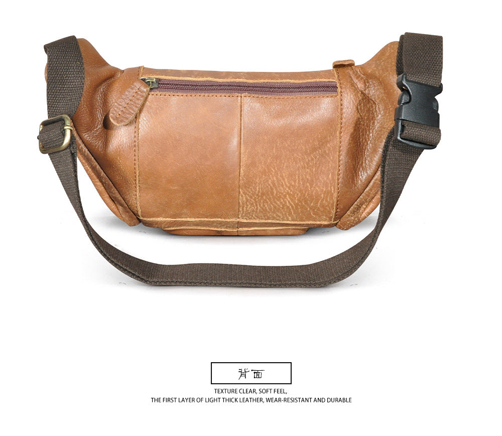 Men's waist pouch cowhide genuine leather fashion retro outdoor bust bag for men