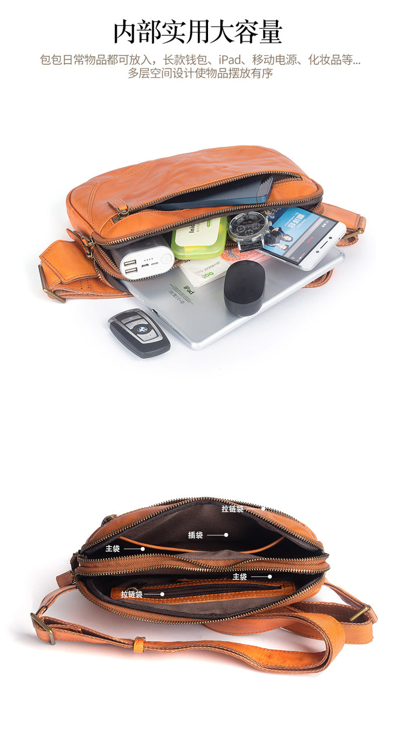 Men's Shoulder Bag Genuine Cowhide Leather Retro Crossbody Bag for Men