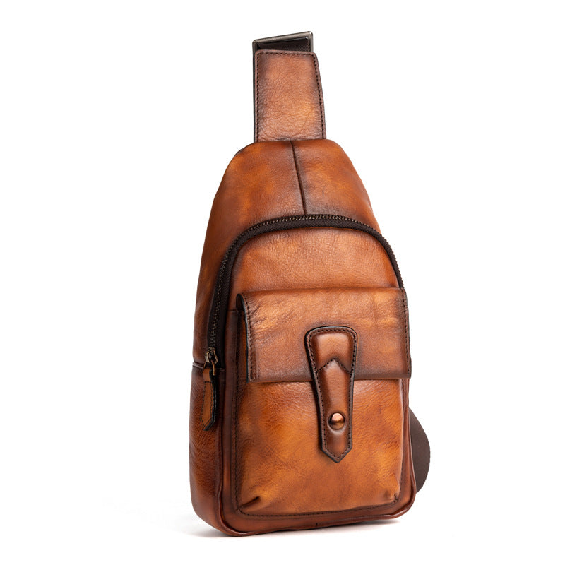 Men's bust bag Genuine cowhide leather retro casual crossbody bag for men