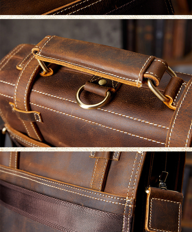 Men's Backpack Handcrafted Genuine Cowhide Leather Retro Multifunctional Casual Crossbody Bag Handbag Handbag for Men