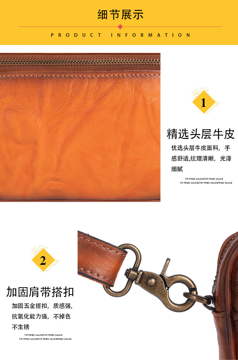Men's Shoulder Bag Genuine Cowhide Leather Retro Crossbody Bag for Men