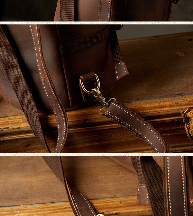 Men's Rucksack Genuine Cowhide Leather Handmade Crazy Horse Original Retro Large Capacity Travel Bag