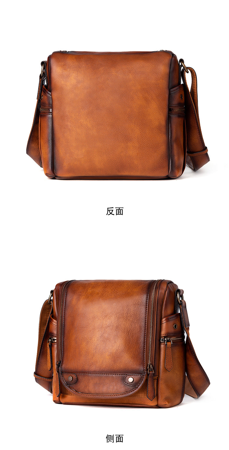 Men's Shoulder Bag Genuine Cowhide Leather Retro Casual Crossbody Bag for Men