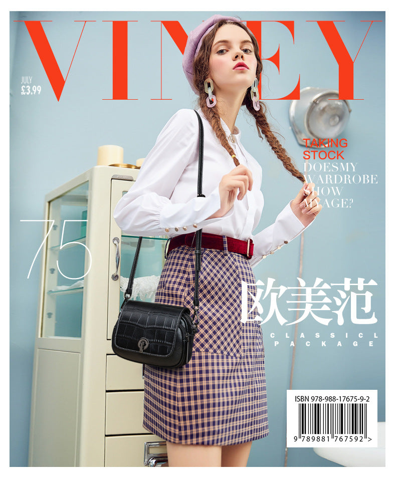 Genuine Leather Bag Women's Fashion Broadband Fish Pattern Casual Retro Shoulder Bag.Pochette