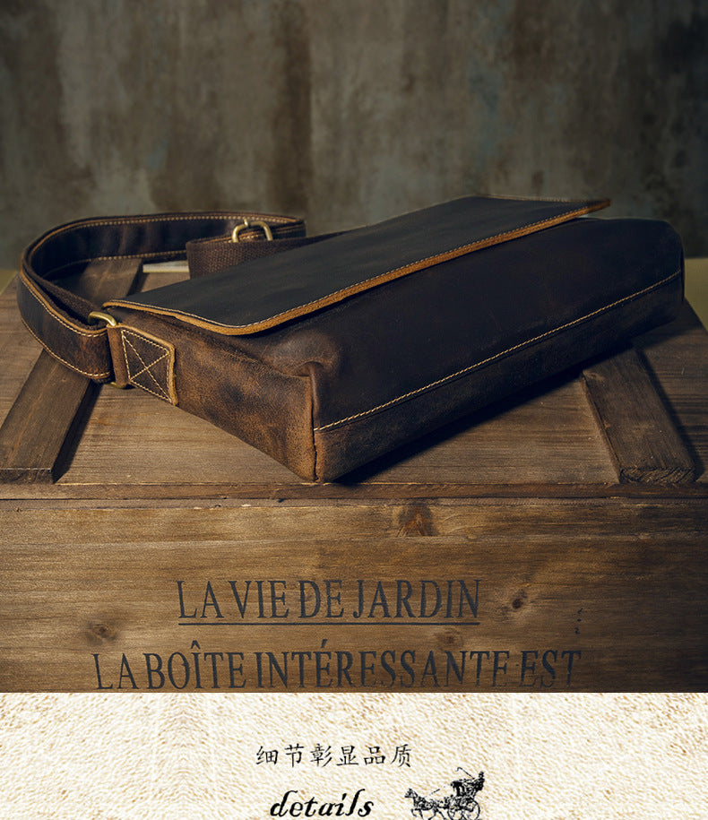 Men's Messenger Bag Handcrafted Genuine Cowhide Leather Shoulder Bag Simple Fashion Unique Crossbody Bag