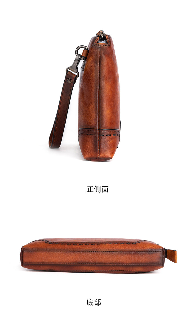 Men's clutch bag cowhide genuine leather casual retro male handbag