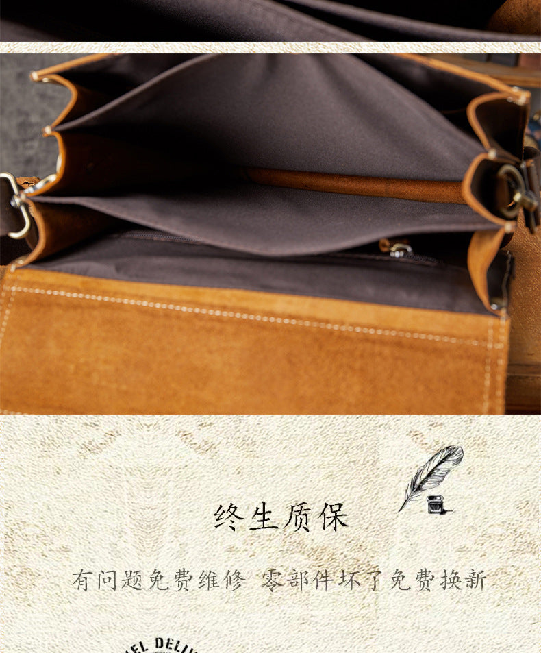 Men's Backpack Handcrafted Genuine Cowhide Leather Retro Multifunctional Casual Crossbody Bag Handbag Handbag for Men