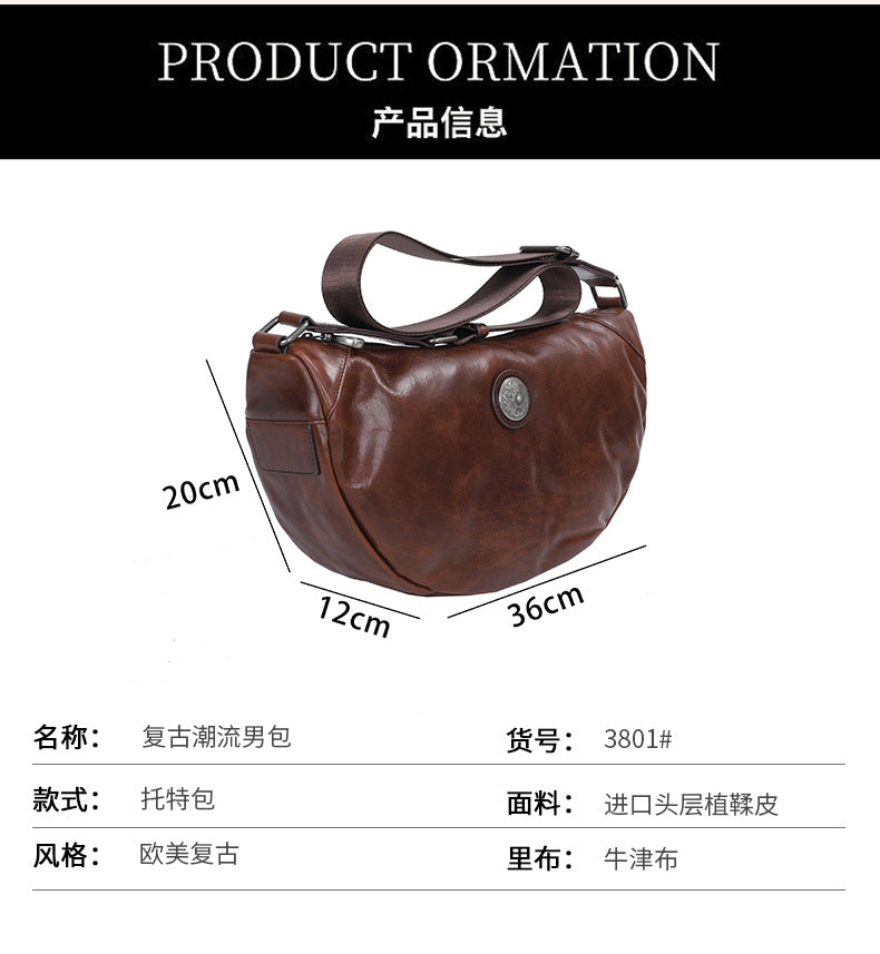 Men's bust bag crossbody bag genuine cowhide leather large capacity casual fashion shoulder bag for men