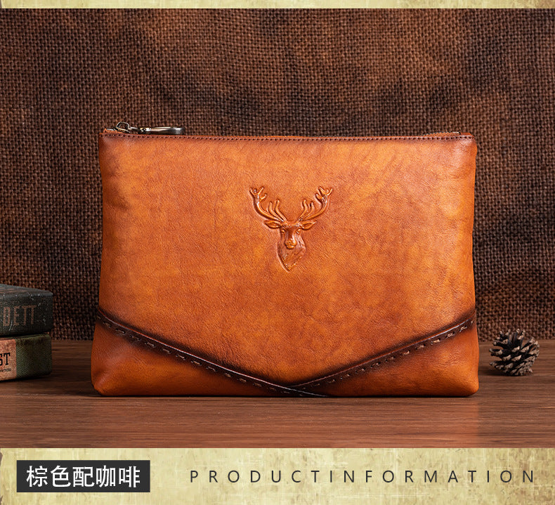 Men's Clutch Bag Genuine Cowhide Leather Casual Men's Handbag