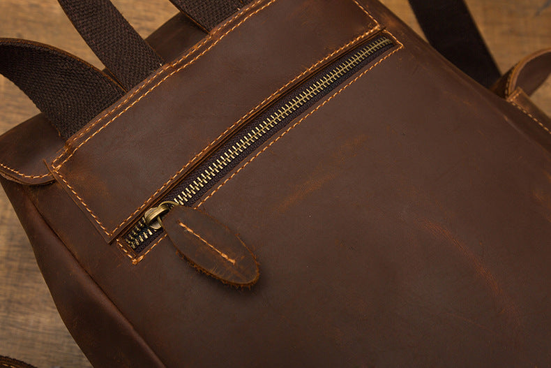 Men's Backpack, Original Handcrafted, Genuine Cowhide Leather, Retro Casual, Unisex, Travel Bag, Computer Bag