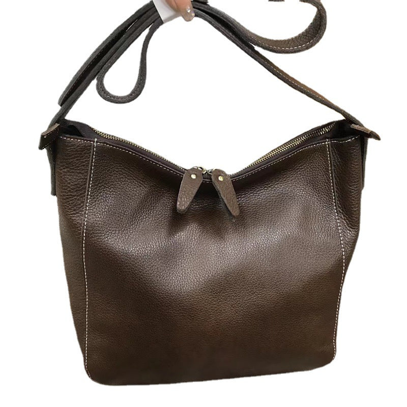 Men's Shoulder Bag Genuine Cowhide Leather Soft Leather Business Casual Commuting Crossbody Bag for Men