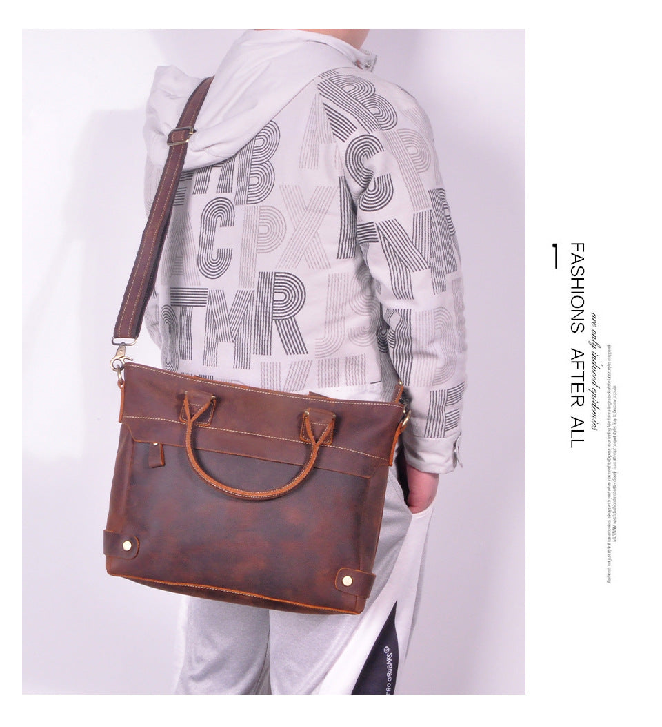 Men's Briefcase Handbag Cowhide Genuine Leather Retro Business Men Computer Bag