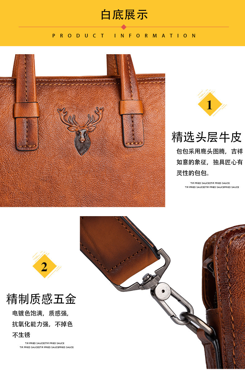 Men's Briefcase Genuine Cowhide Leather Simple Fashion Retro Casual Bag Computer Bag for Men
