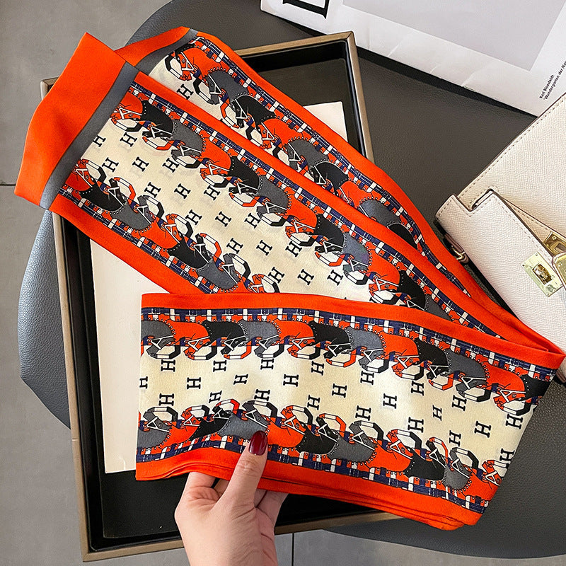Scarf shape mother pattern double-sided double simulation silk scarf women neck guard decoration