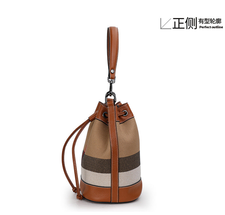 Women's handbag Plaid leather crossbody bag Large capacity canvas bag Shoulder bag that goes with anything.Pochette