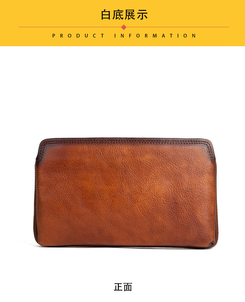 Men's Clutch Bag Genuine Cowhide Leather Practical Retro Casual Men Bag