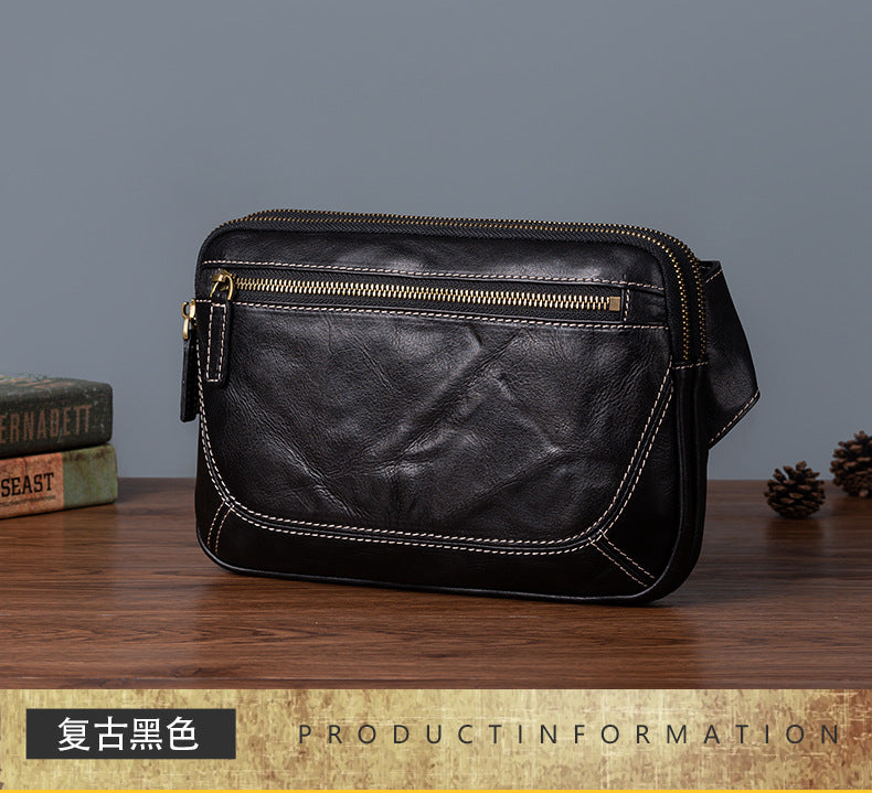 Men's Shoulder Bag Genuine Cowhide Leather Retro Crossbody Bag for Men