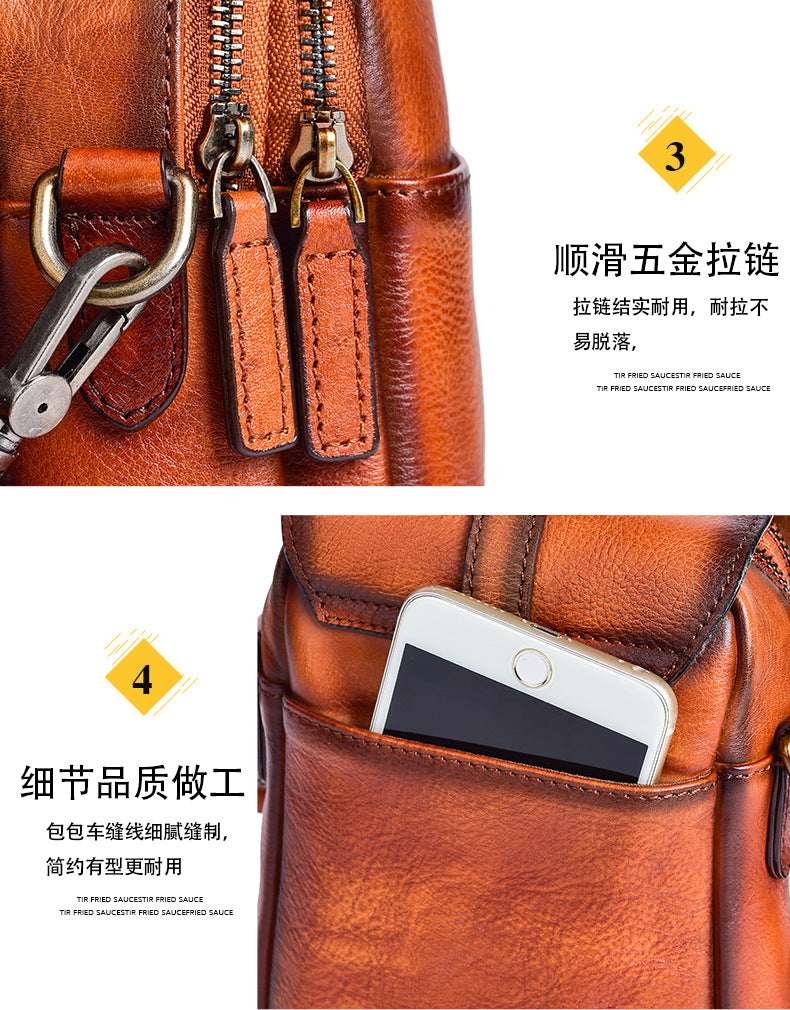 Men's Shoulder Bag Genuine Cowhide Leather Retro Casual Unisex Crossbody Bag