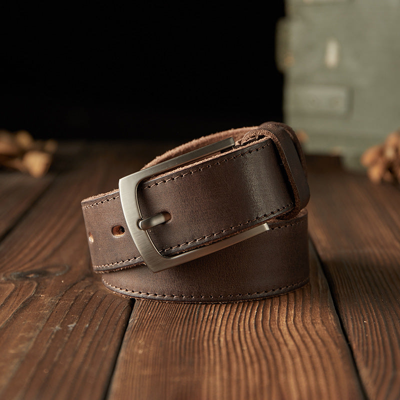 Men's Belt Handmade Genuine Cowhide Leather Needle Buckle Vintage Men's Belt