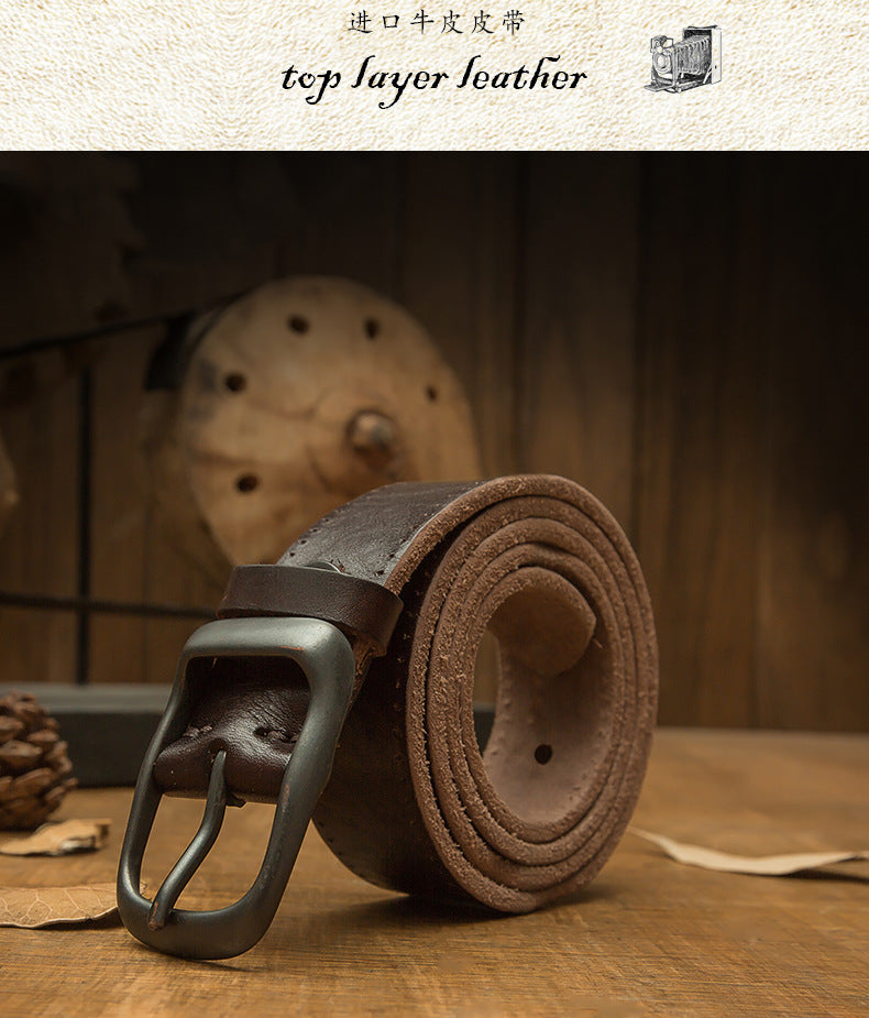 Men's Belt Cowhide Genuine Leather Handmade Needle Buckle Retro Casual Men's Belt