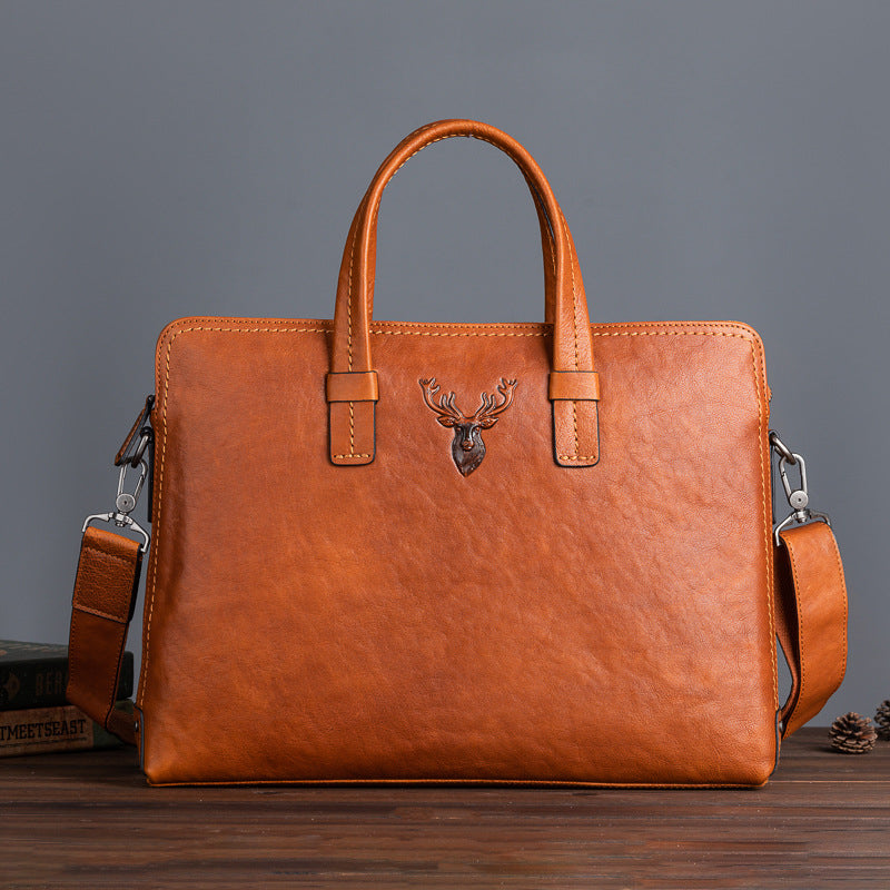 Men's Briefcase Genuine Cowhide Leather Simple Fashion Retro Casual Bag Computer Bag for Men