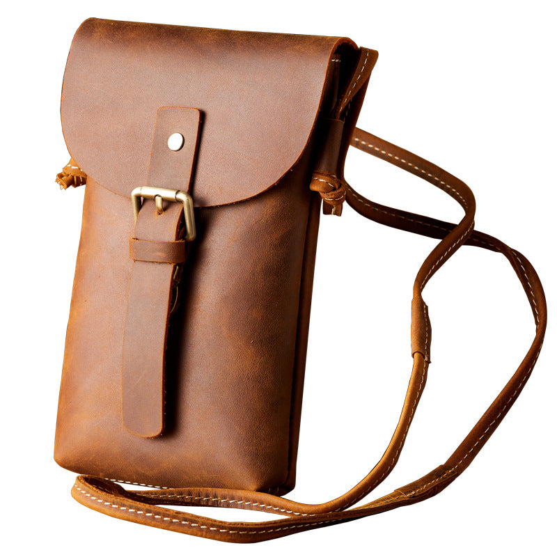 Men's Shoulder Bag Handcrafted Genuine Cowhide Leather Smartphone Pouch Retro Casual Crossbody Bag for Men