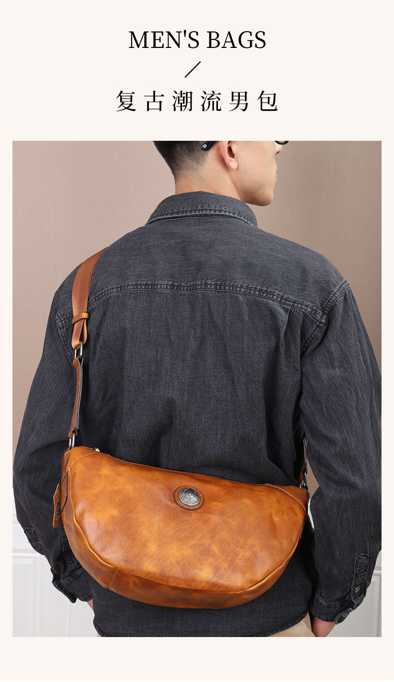 Men's bust bag crossbody bag genuine cowhide leather large capacity casual fashion shoulder bag for men