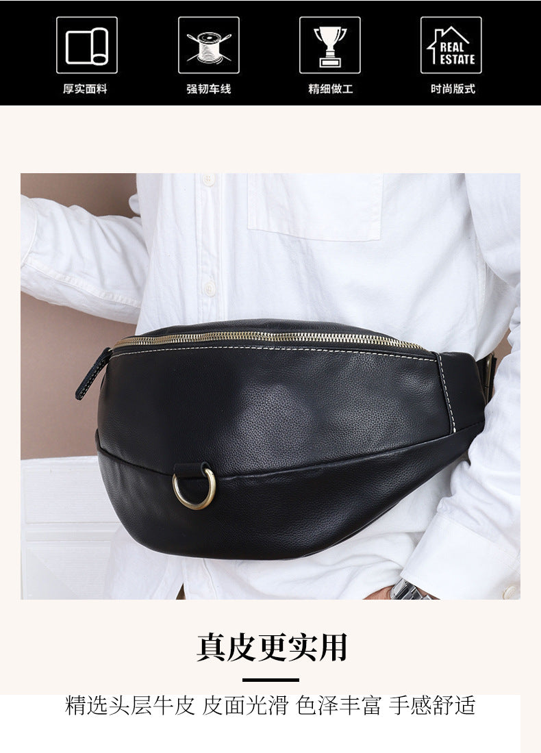 Men's Crossbody Bag Cowhide Genuine Leather Retro Fashion Business Commuter Waist Pouch for Men