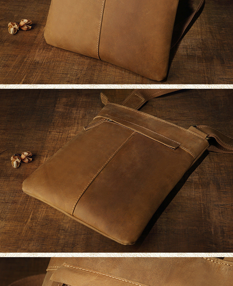 Men's Shoulder Bag Handcrafted Genuine Cowhide Leather Crazy Horse Simple Retro Crossbody Bag for Men
