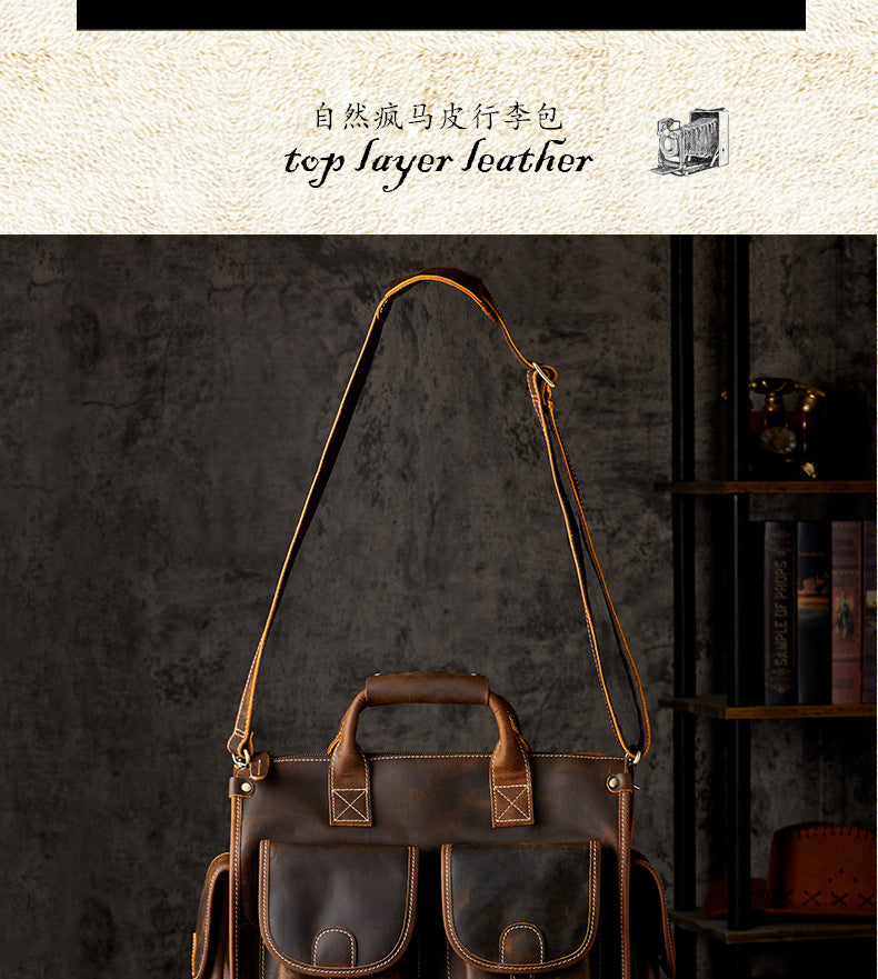 Men's original handmade handbag travel bag cowhide genuine leather messenger bag crossbody shoulder bag