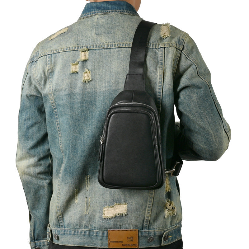 Men's bust bag Genuine cowhide leather retro casual men's crossbody bag smartphone pouch