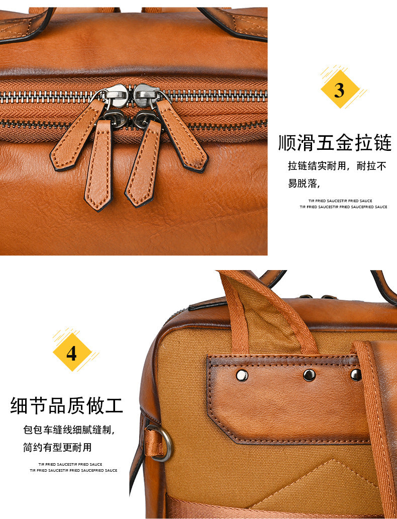 Men's backpack cowhide genuine leather retro fashion computer bag men's casual travel bag