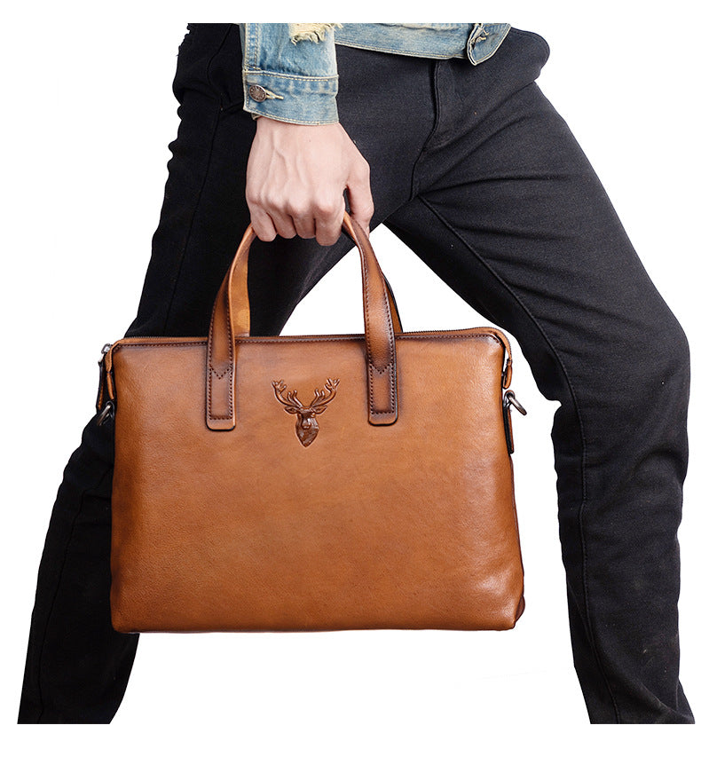 Men's Briefcase Cowhide Genuine Leather Casual Men's Handbag File Bag